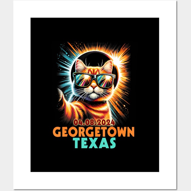 Cat Taking Selfie Total Solar Eclipse 2024 Georgetown Texas Wall Art by Diana-Arts-C